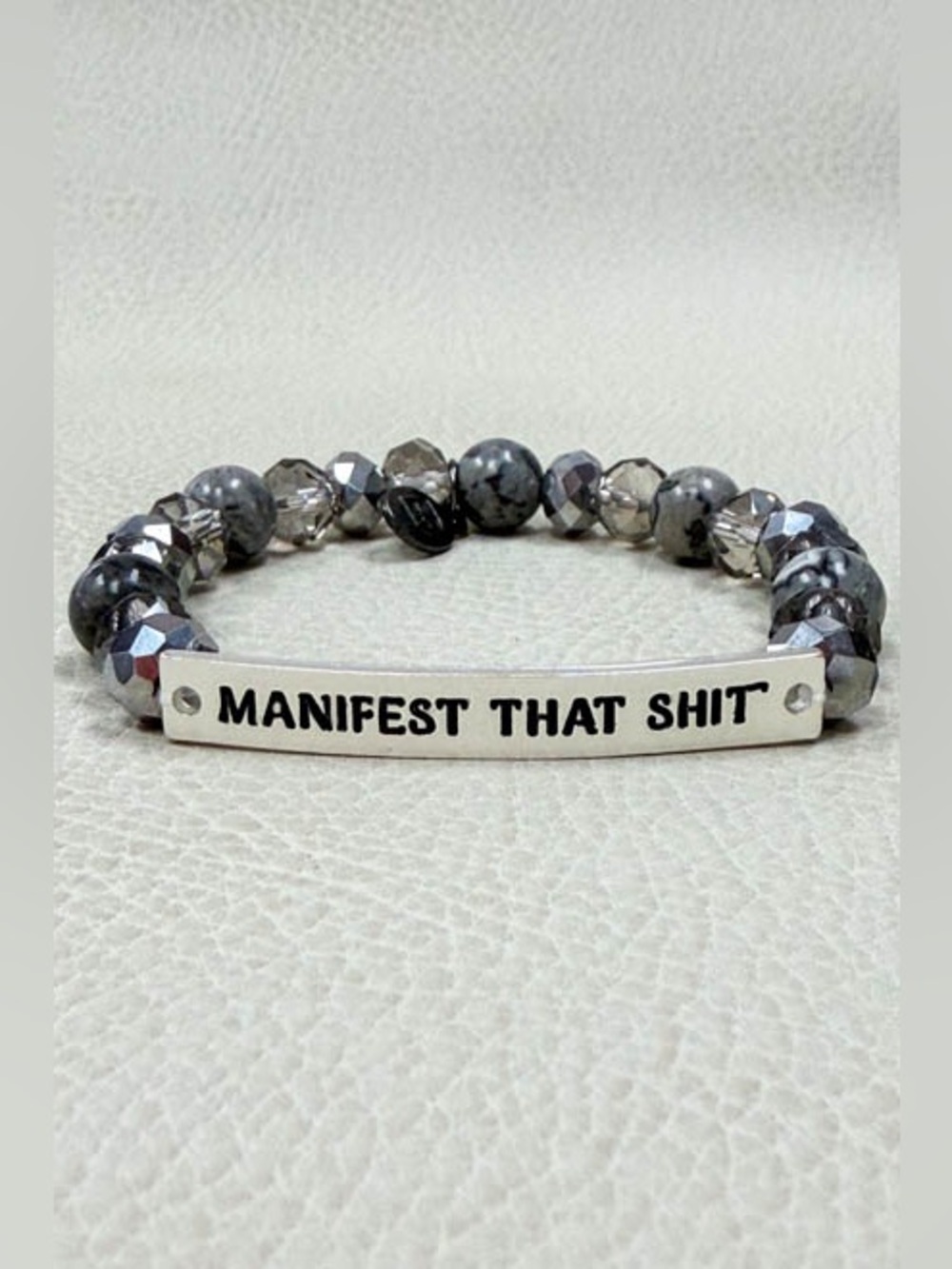 Dylan Designs Beaded Bracelet with 'Manifest That Shit' Plate - Multicolor
